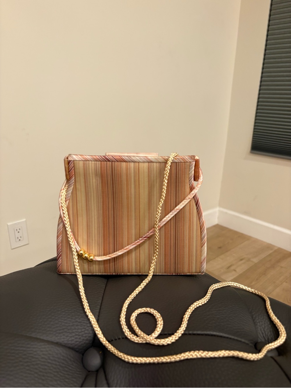 Lancome Striped Satin Clutch with Gold Chain - Pink, Tan